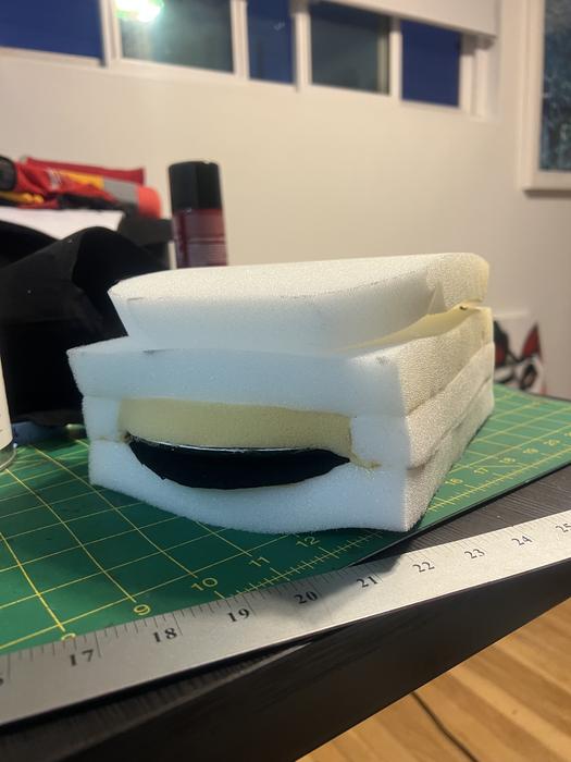 Cross-section of a foam puppet mouth mechanism