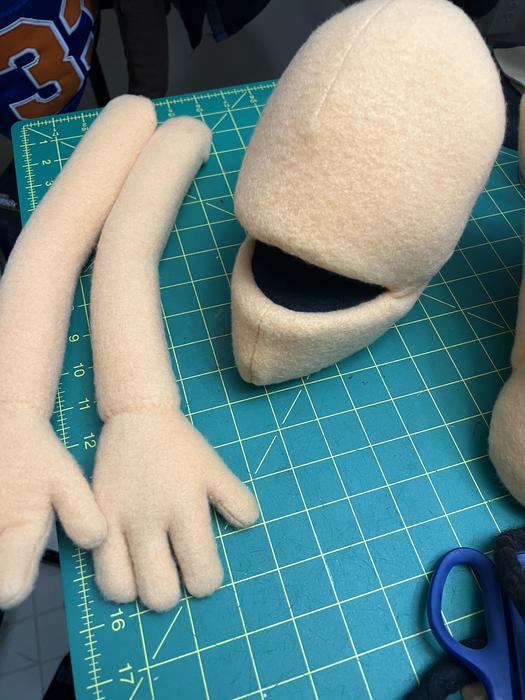 Puppet head in progress with mouth open